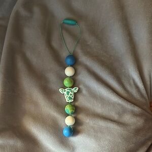 Handmade Teal/Green/White Cow Silicone Teether